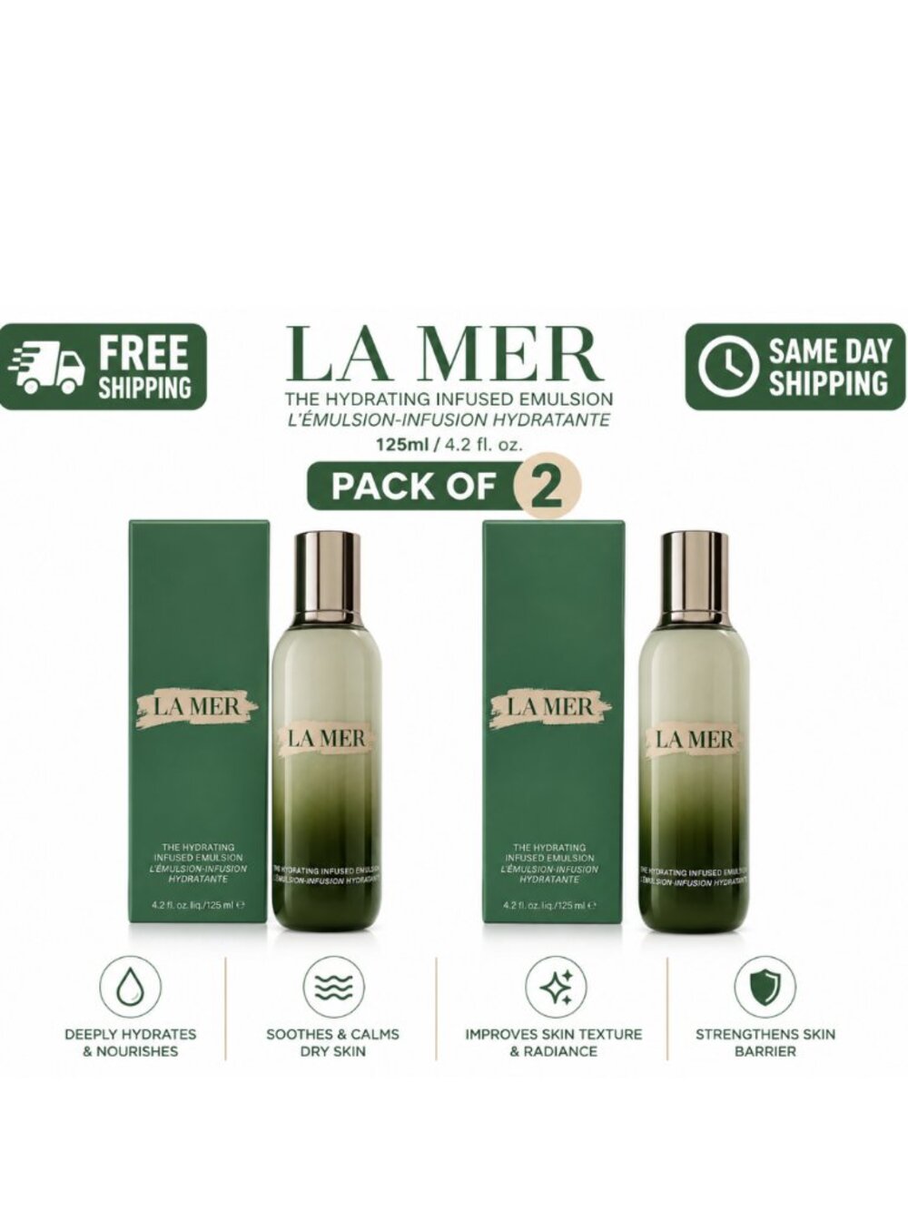 2X LA MER The Hydrating Infused Emulsion - 4.2fl. oz / 125ml - New